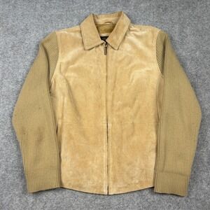 Fabio Suede Knit Mixed Media Jacket Womens XL Tan Full Zip Leather Old Money